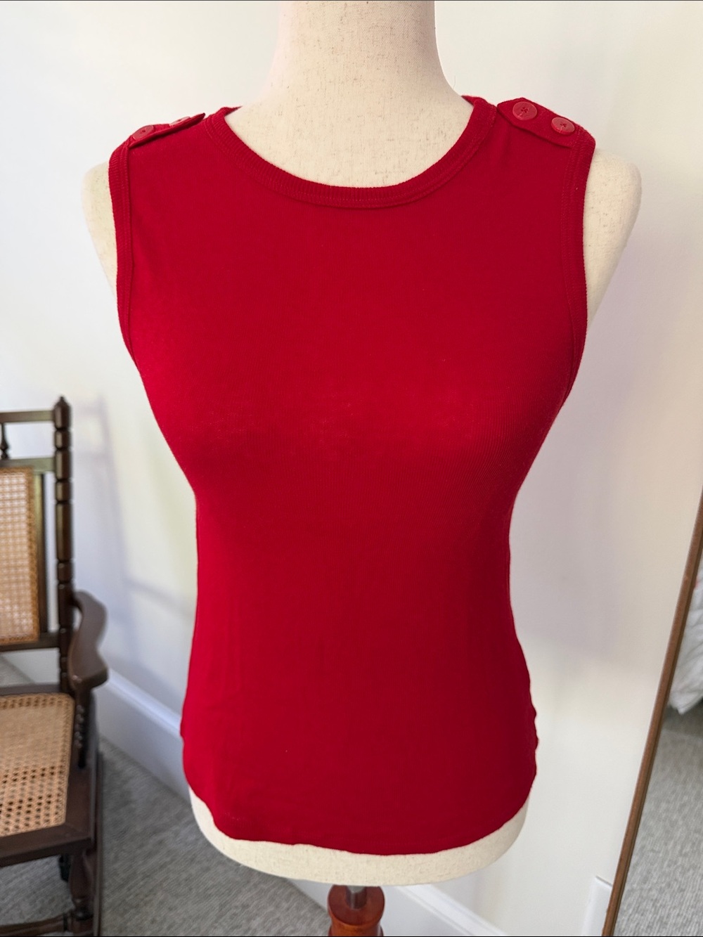 Massimo Dutti Vibrant Red Sleeveless Button-Shoulder Tank